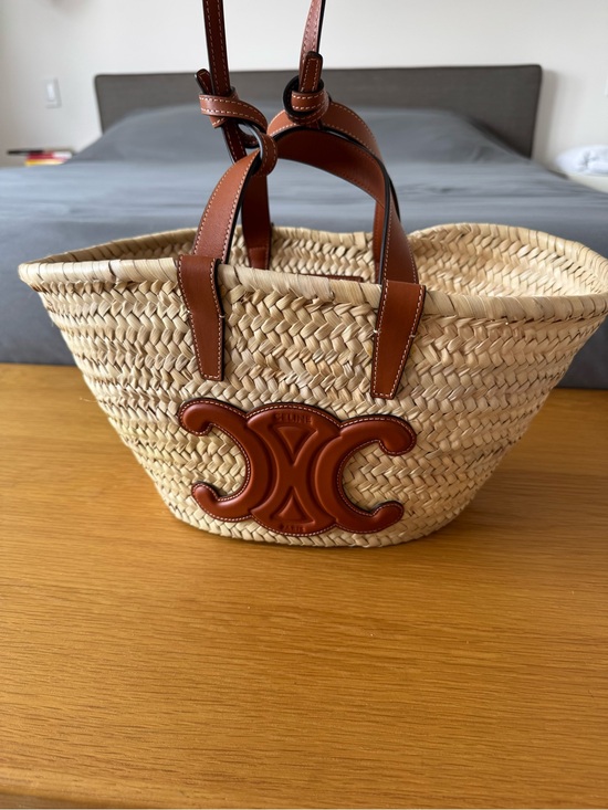 Celine Handbags - Celine Straw Mini Basket with Brown Leather Trims and Logo